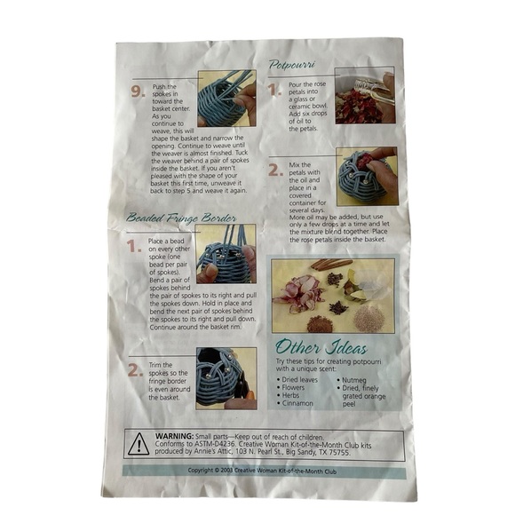 CREATIVE WOMAN Kit of the Month Club Woven Potpourri Basket Kit Blue Vintage - Picture 5 of 7
